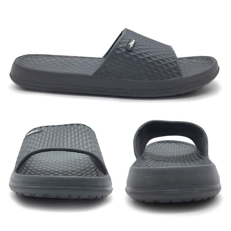 FUNKYMONKEY Mens Bathroom Shower Slippers Indoor Home Beach Non Slip Sandal (9 M US, Grey) - Image 2